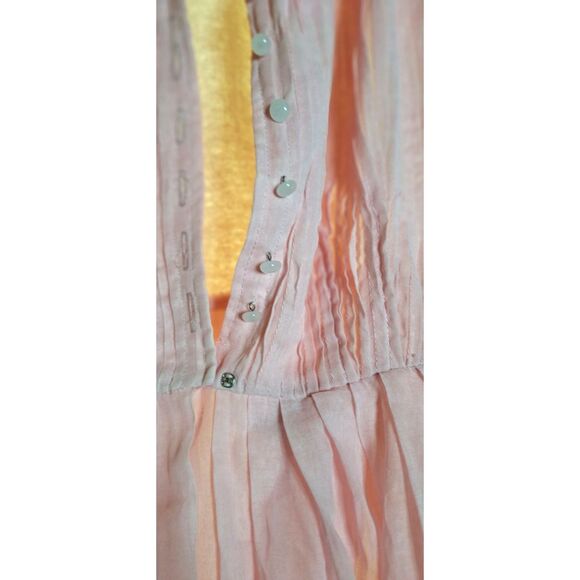 R&K Original 50s Pale Pink Sheer Gauze Cotton Chelsea Collar Pearl Button Smock - Picture 10 of 12